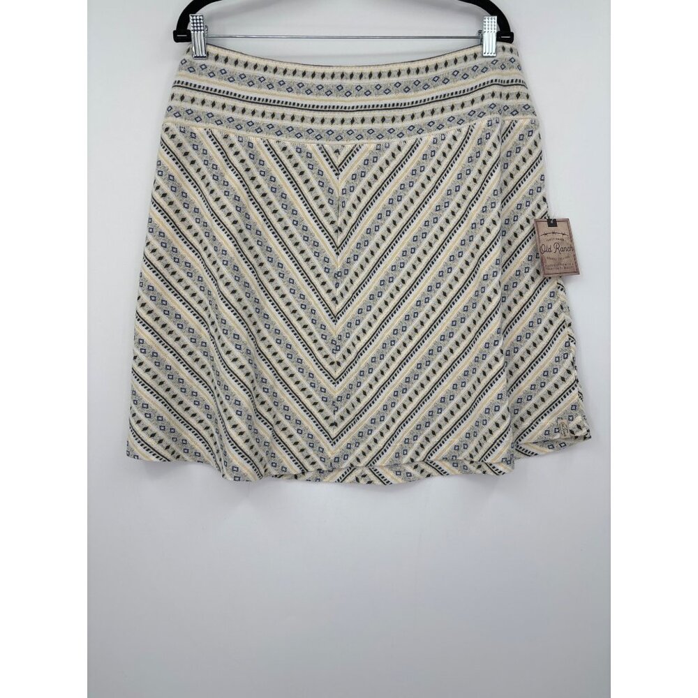 Old Ranch Denali Casual Geometric Knit Skirt Ivory Yellow Blue Size XL NEW